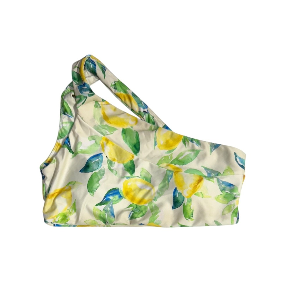 Summersalt Side Stroke Bikini Top Size 4 Yellow Green Lemons One Shoulder Beach‎